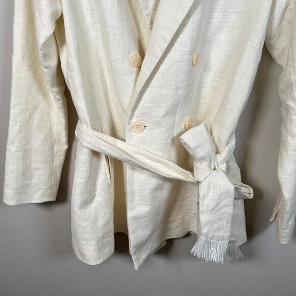 House of Harlow Linen Blend Blazer Jacket Size XS Ivory Double Breasted Tie - Picture 7 of 13
